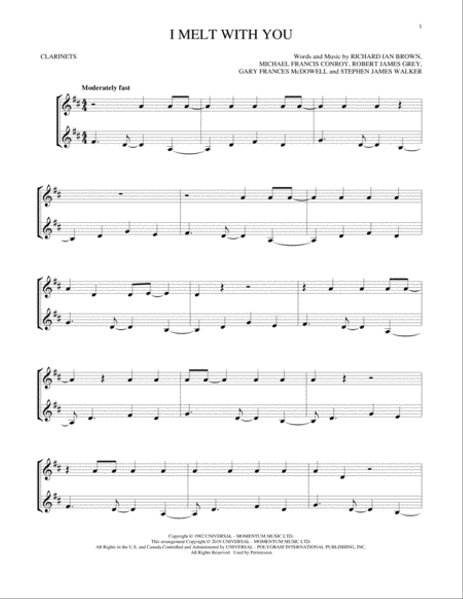 I Melt With You Clarinet Duet scores gallery preview page 1