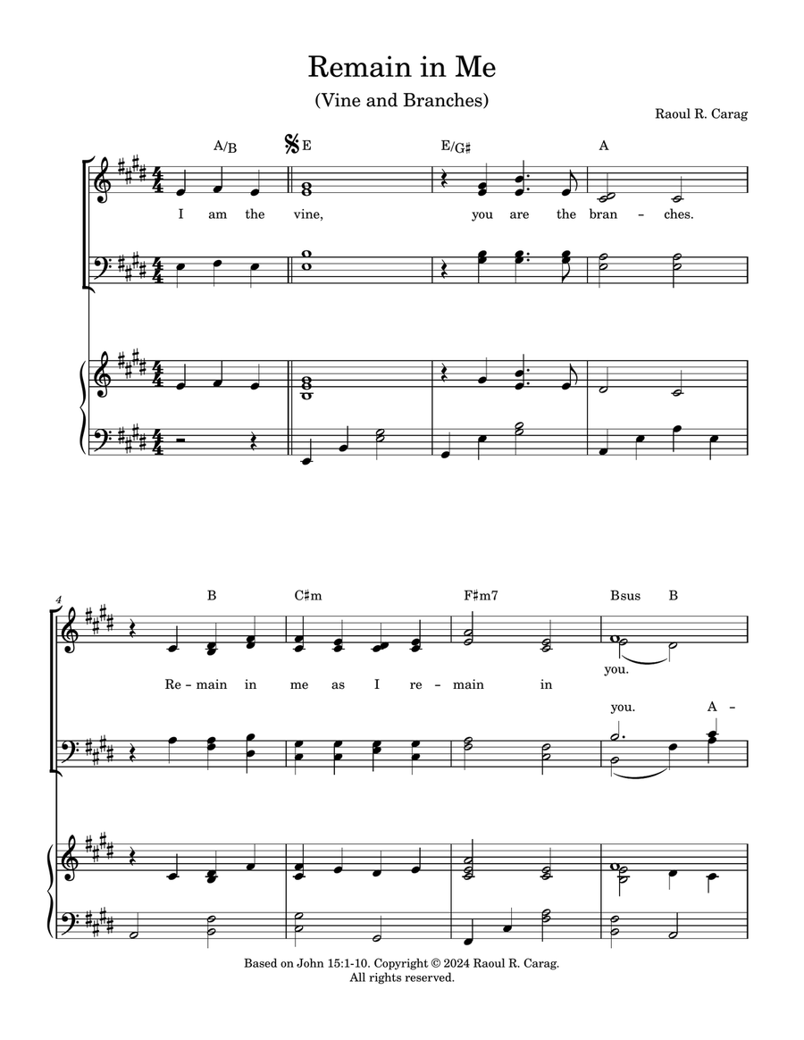 Remain in Me (Vine and Branches) 4-Part scores gallery preview page 1