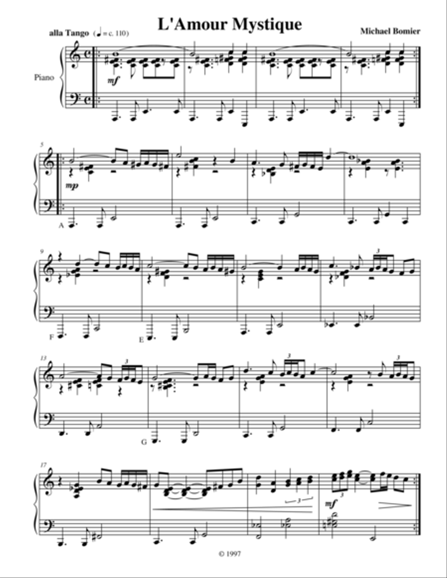 L'Amour Mystique, a Latin jazz piano solo from Modern Solos Piano Method scores gallery preview page 1