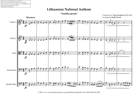 Lithuanian National Anthem for String Orchestra (MFAO World National Anthem Series) image number null