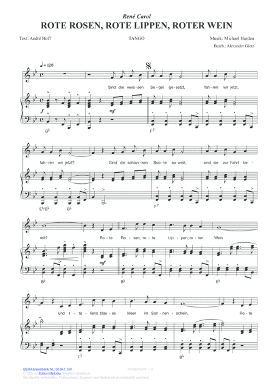 Rote Rosen, rote Lippen, roter Wein Piano, Vocal, Guitar scores gallery preview page 2