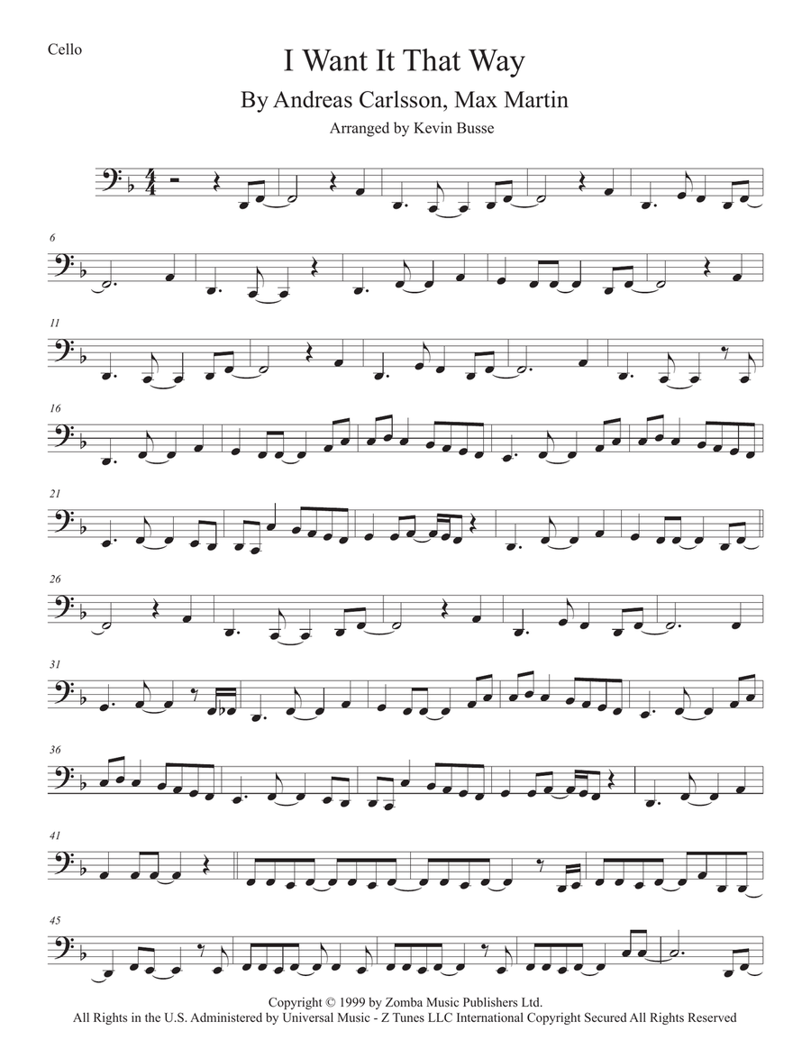 I Want It That Way Cello Solo scores gallery preview page 1