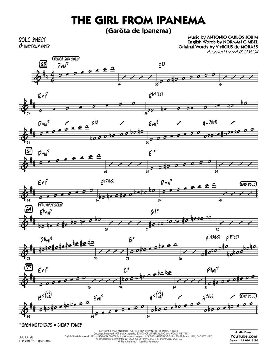 The Girl from Ipanema - Eb Solo Sheet Jazz Ensemble scores gallery preview page 1