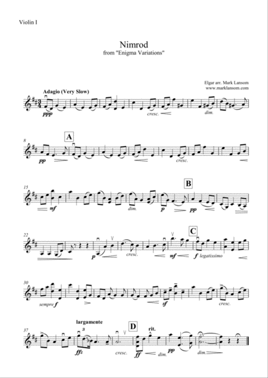 Nimrod from Elgar's "Enigma Variations" for String Quartet image number null