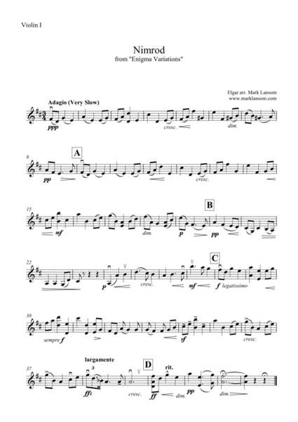 Nimrod from Elgar's "Enigma Variations" for String Quartet by Edward Elgar String Quartet - Digital Sheet Music
