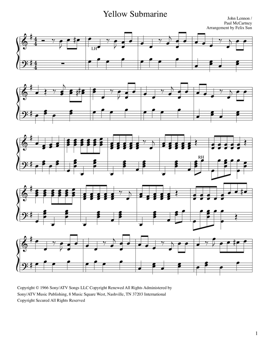 Yellow Submarine Yellow Submarine Piano Solo scores gallery preview page 1