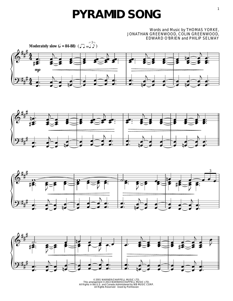 Pyramid Song Piano Solo scores gallery preview page 1