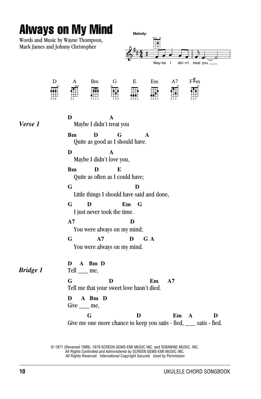 Always On My Mind Ukulele scores gallery preview page 1