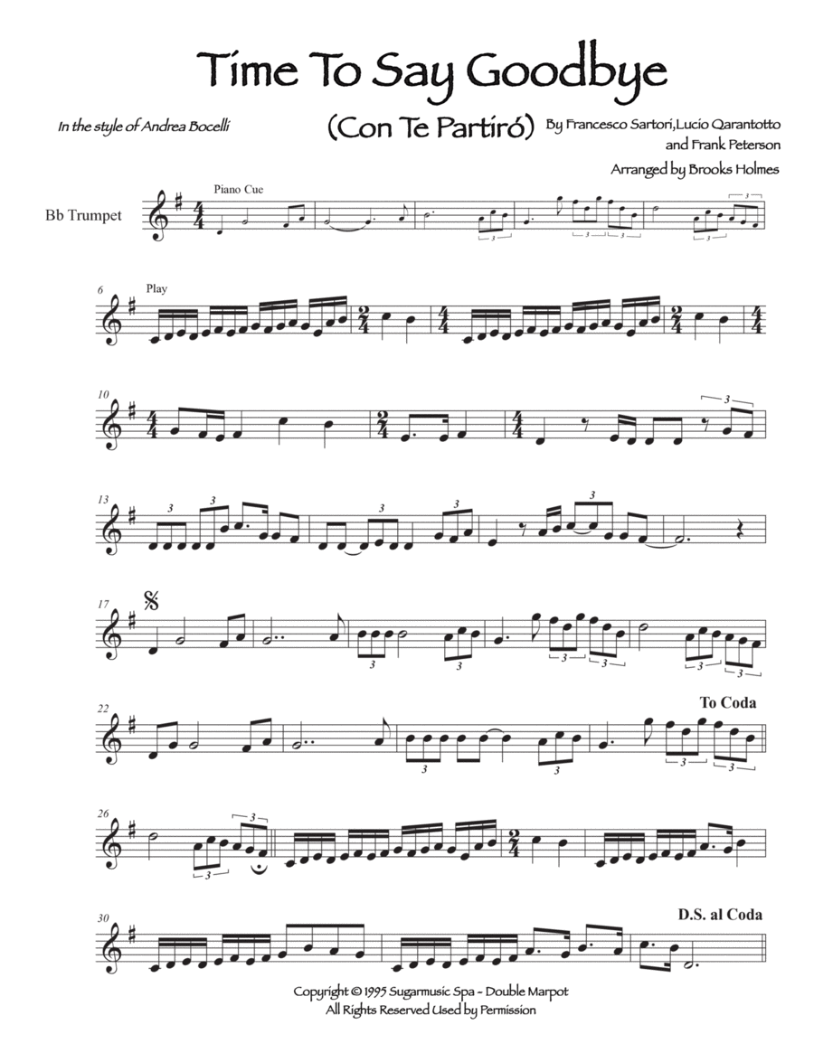 Time To Say Goodbye Time To Say Goodbye B-Flat Trumpet scores gallery preview page 1