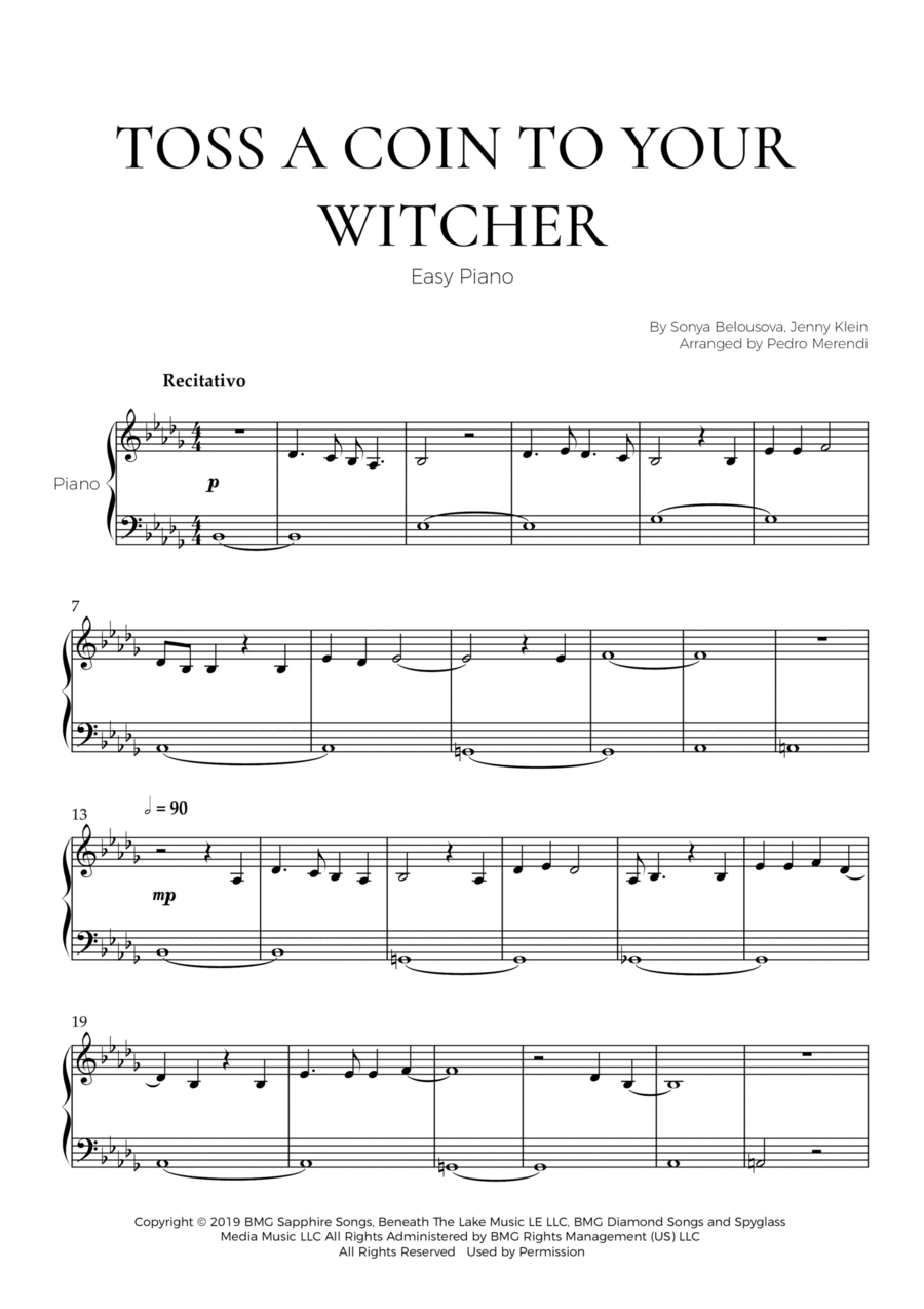 Toss A Coin To Your Witcher Easy Piano scores gallery preview page 1