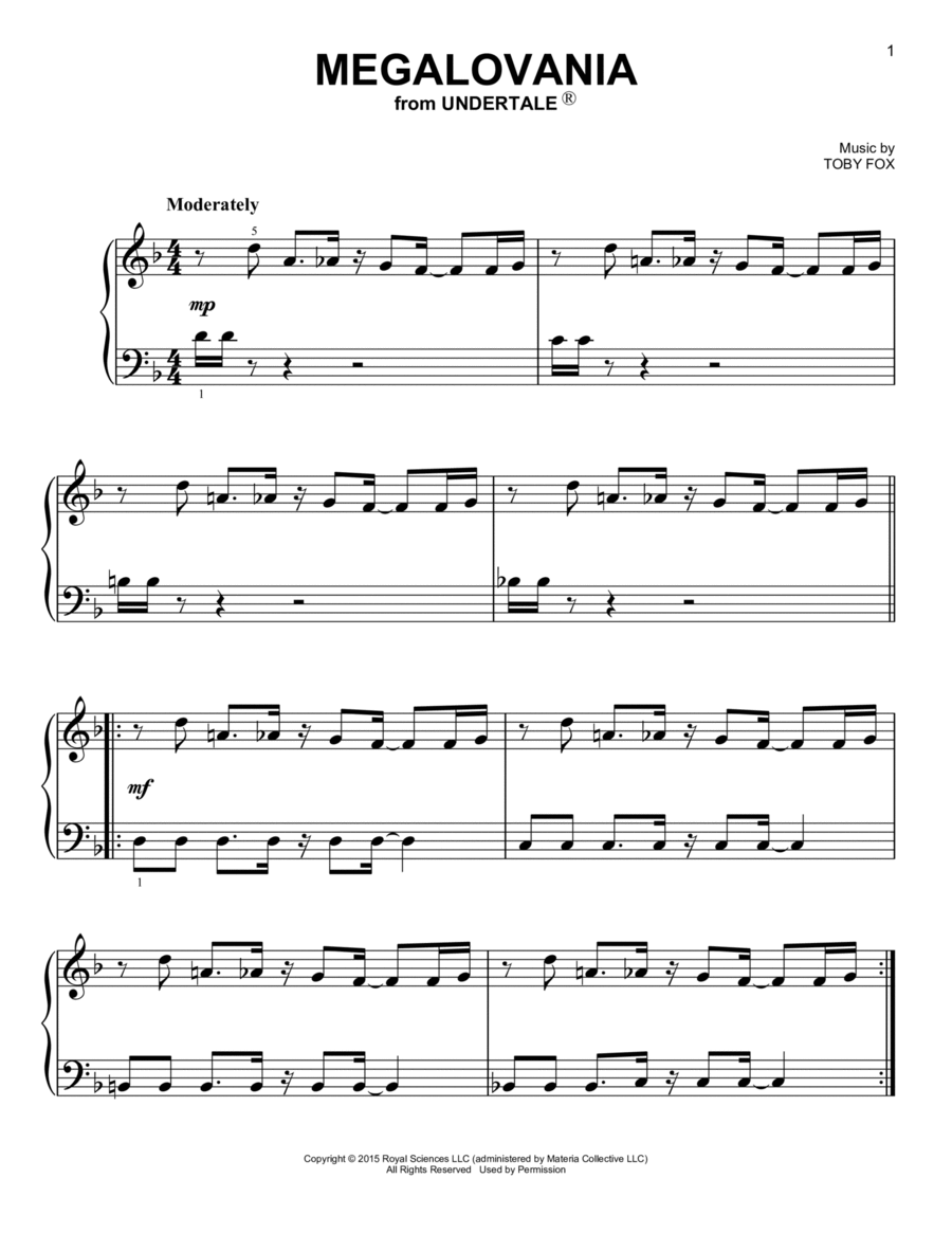 Megalovania (from Undertale) Easy Piano scores gallery preview page 1