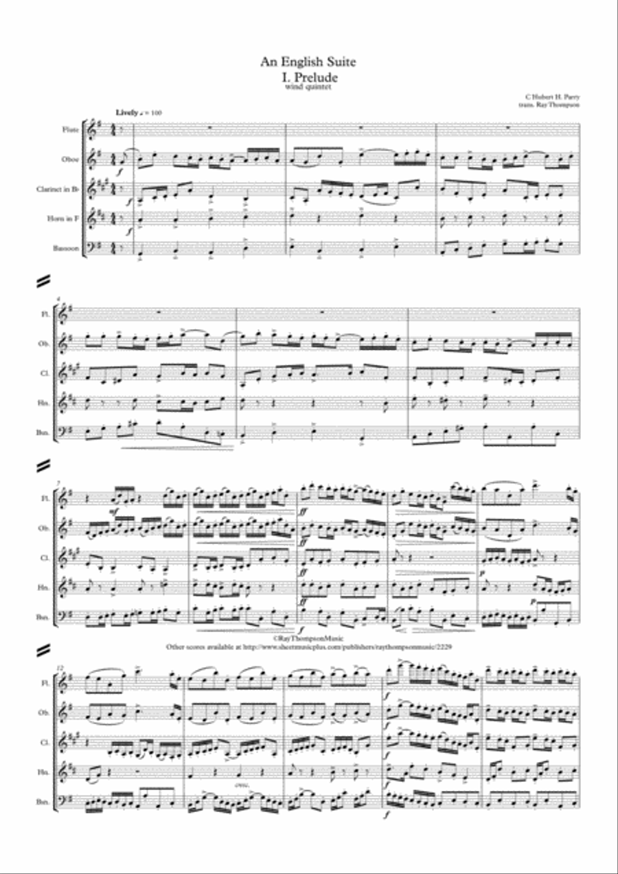 Parry: An English Suite Mvts. I to V - wind quintet Woodwind Quintet scores gallery preview page 1