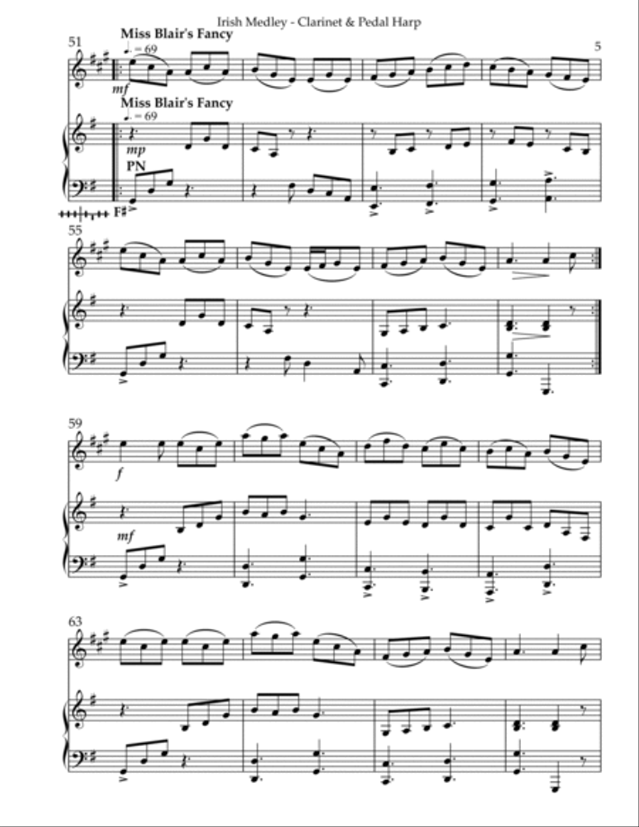 Irish Medley, Duet for Bb Clarinet & Pedal Harp B-Flat Clarinet scores gallery preview page 5