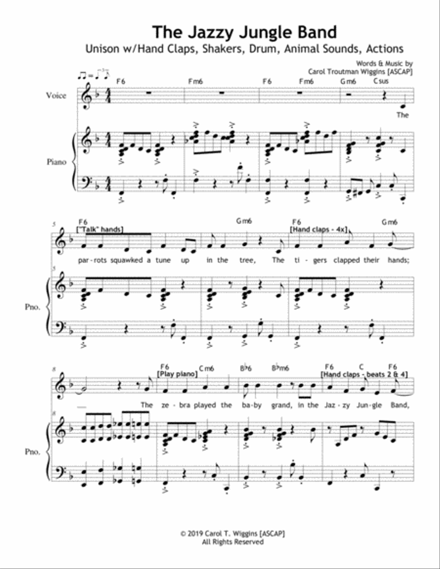 The Jazzy Jungle Band Unison Choir scores gallery preview page 1
