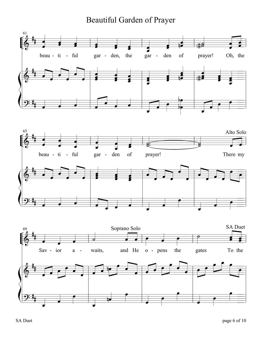 Beautiful Garden of Prayer (for SA Duet with Piano Accompaniment) SA scores gallery preview page 6
