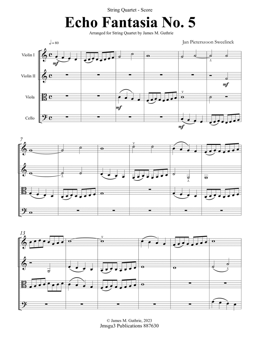 Sweelinck: Echo Fantasia No. 5 for String Quartet String Quartet scores gallery preview page 1