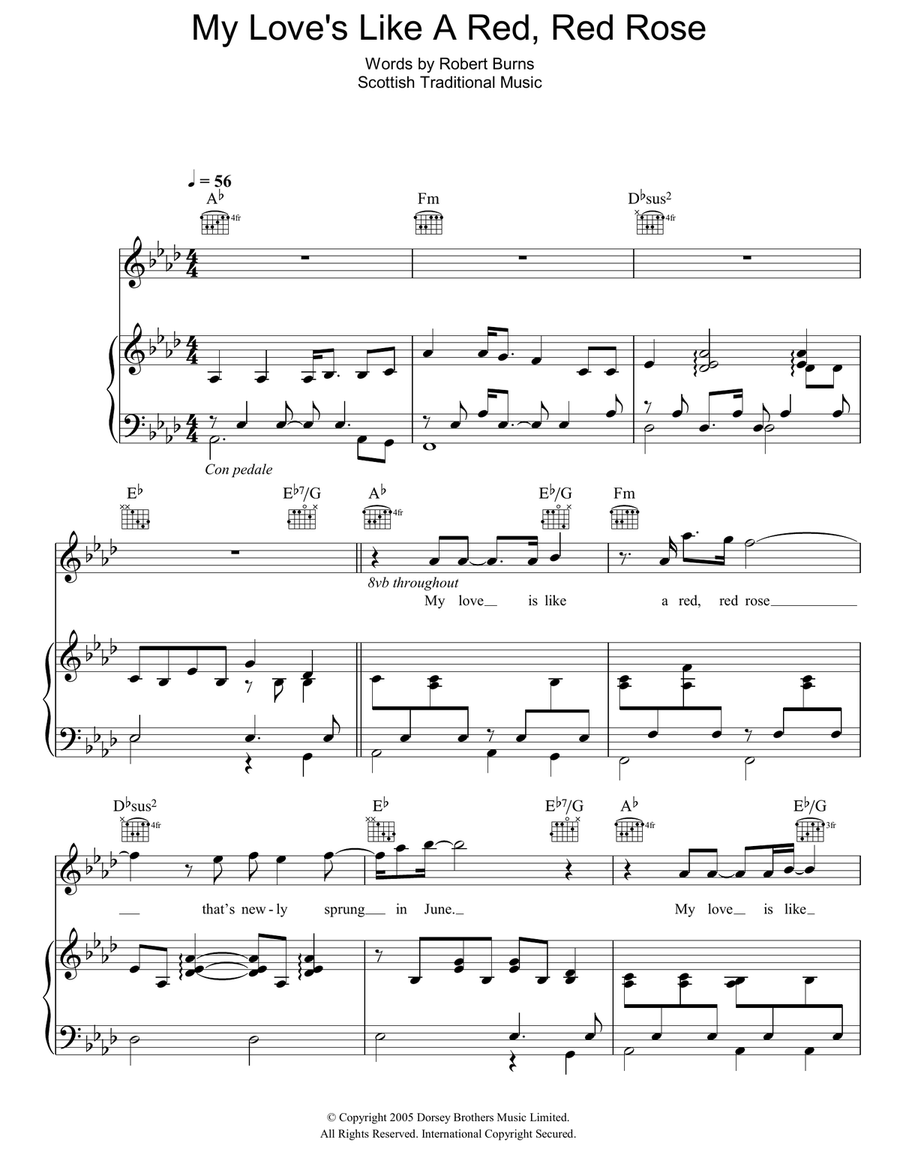 My Love Is Like A Red, Red Rose Piano, Vocal, Guitar scores gallery preview page 1