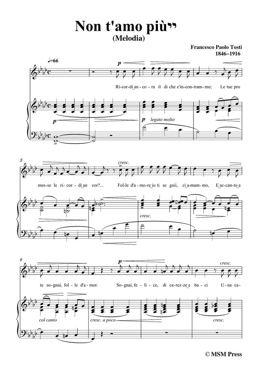 Tosti-Non t'amo più! In f minor,for Voice and Piano Piano, Vocal scores gallery preview page 3
