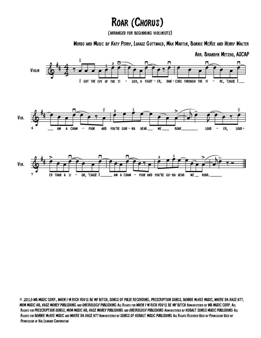 Roar Violin Solo scores gallery preview page 1