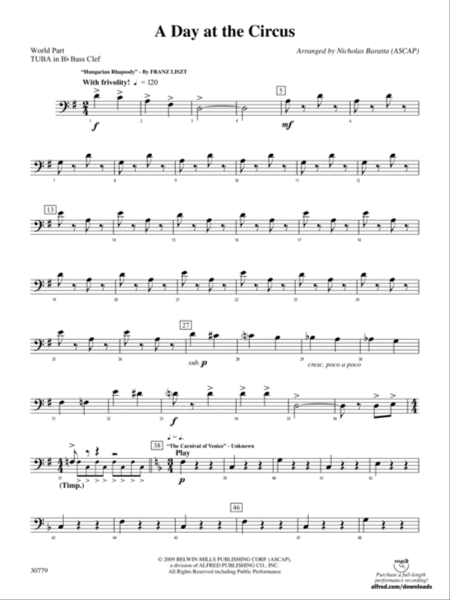 A Day at the Circus: (World Part) B-flat Tuba B.C. Concert Band scores gallery preview page 1