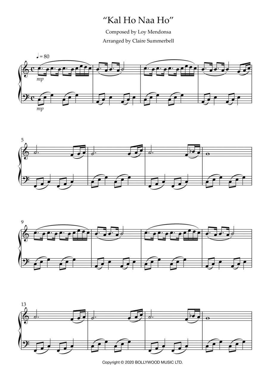 Kal Ho Na Ho Easy Piano scores gallery preview page 1
