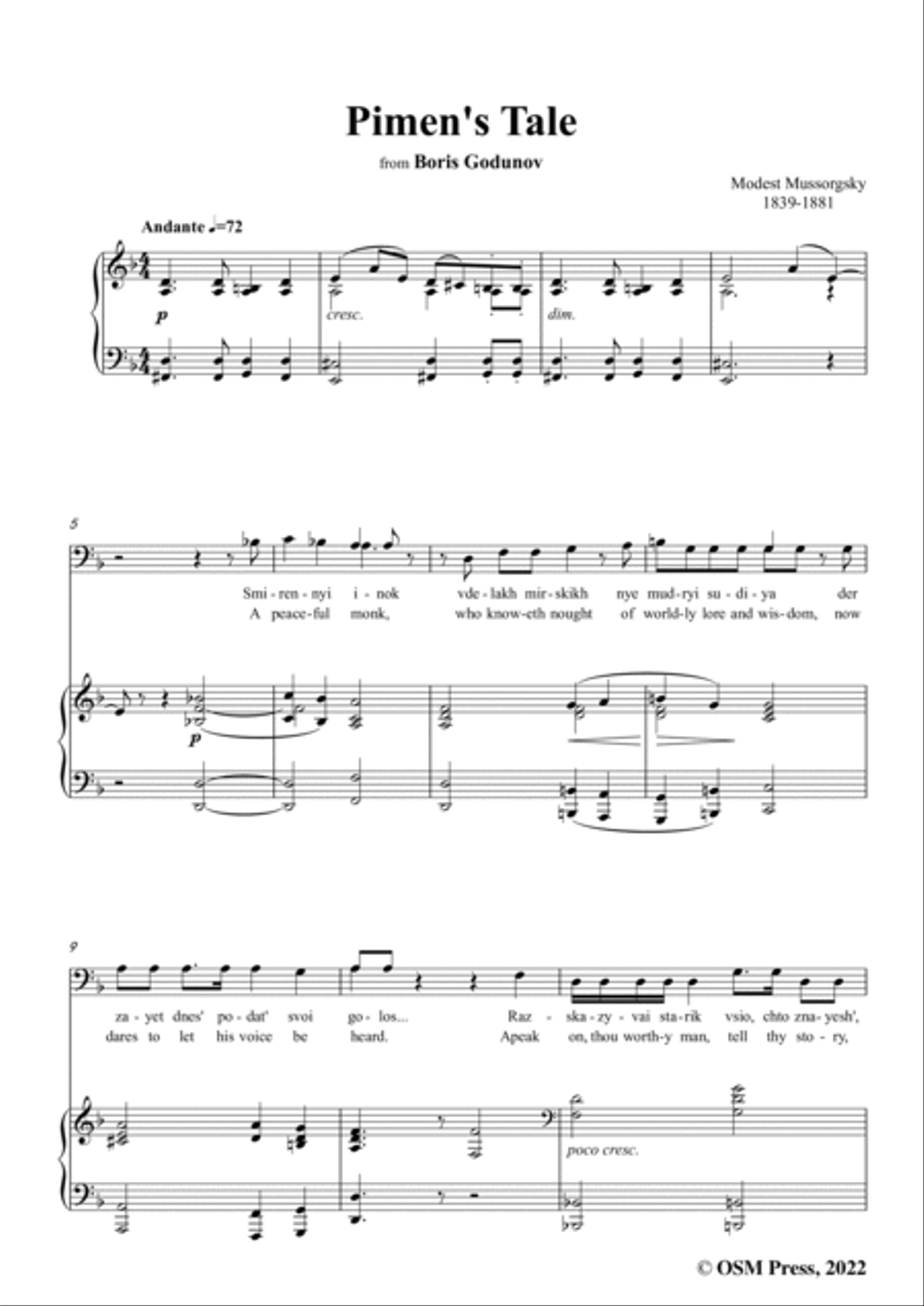 Mussorgsky-Pimen's Tale,in d minor,from Boris Godunov Voice scores gallery preview page 3