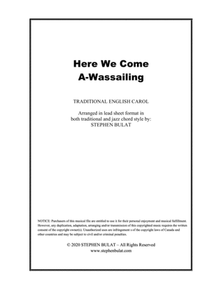 Here We Come A-Wassailing (Here We Come A-Caroling) - Lead sheet arranged in traditional and jazz st