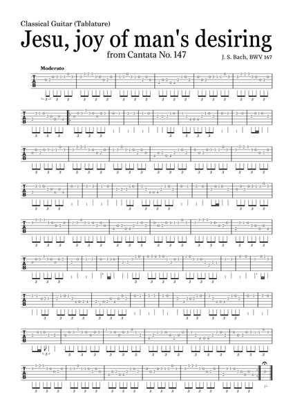 JESU, JOY OF MAN'S DESIRING by Bach - easy version for Classical Guitar (Tablature) and piano with c image number null