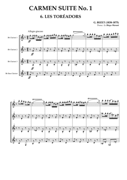 Les Toreadors from "Carmen Suite" for Clarinet Quartet image number null