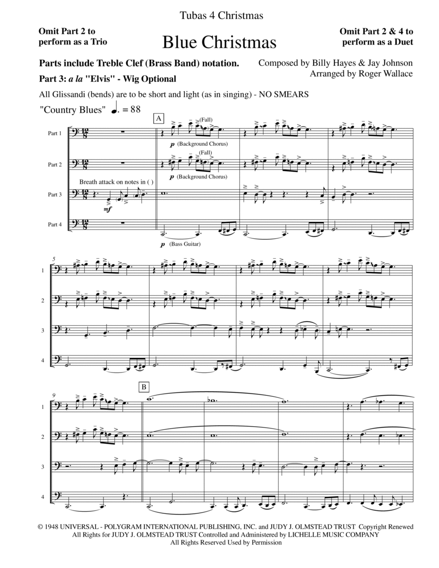 Blue Christmas Brass Quartet scores gallery preview page 1