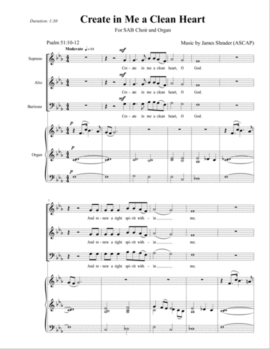 Create in Me a Clean Heart 3-Part scores gallery preview page 1