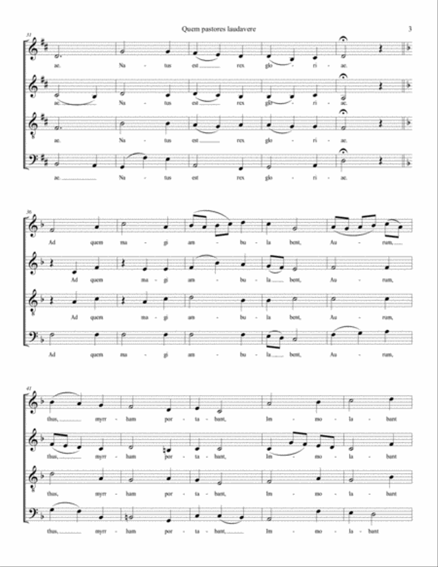 Quem pastores laudavere Quem pastores laudavere 4-Part scores gallery preview page 3