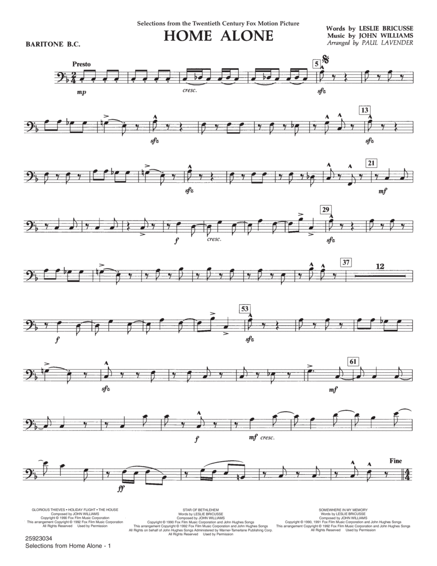 Selections from Home Alone - Baritone B.C. Concert Band scores gallery preview page 1