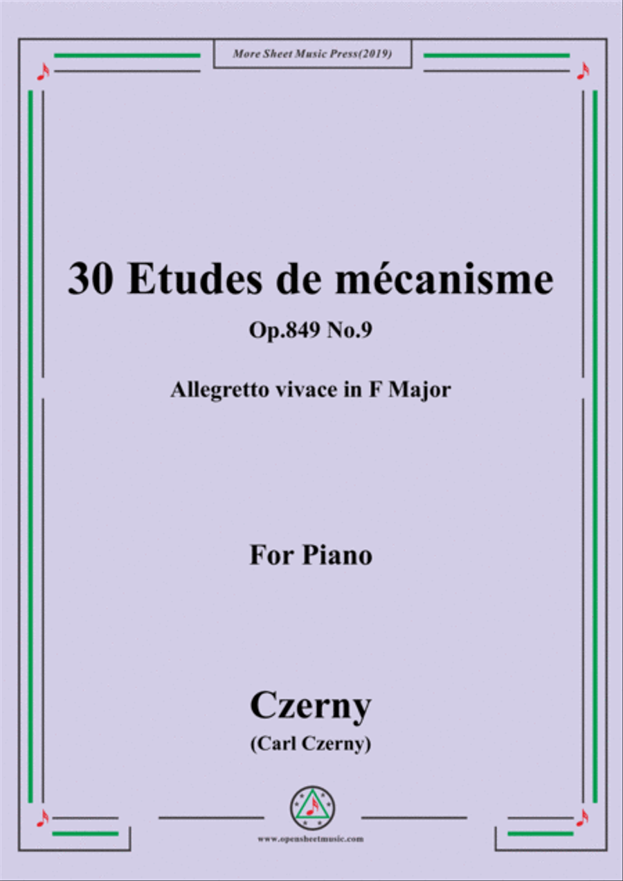 Czerny-30 Etudes de mécanisme,Op.849 No.9,Allegretto vivace in F Major,for Piano Piano Method scores gallery preview page 1