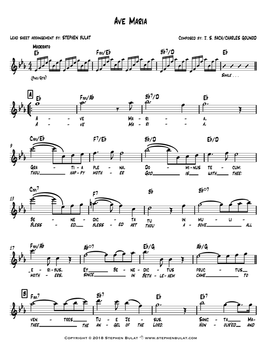Ave Maria (Bach/Gounod) - Lead sheet (key of Eb) Piano, Vocal scores gallery preview page 2