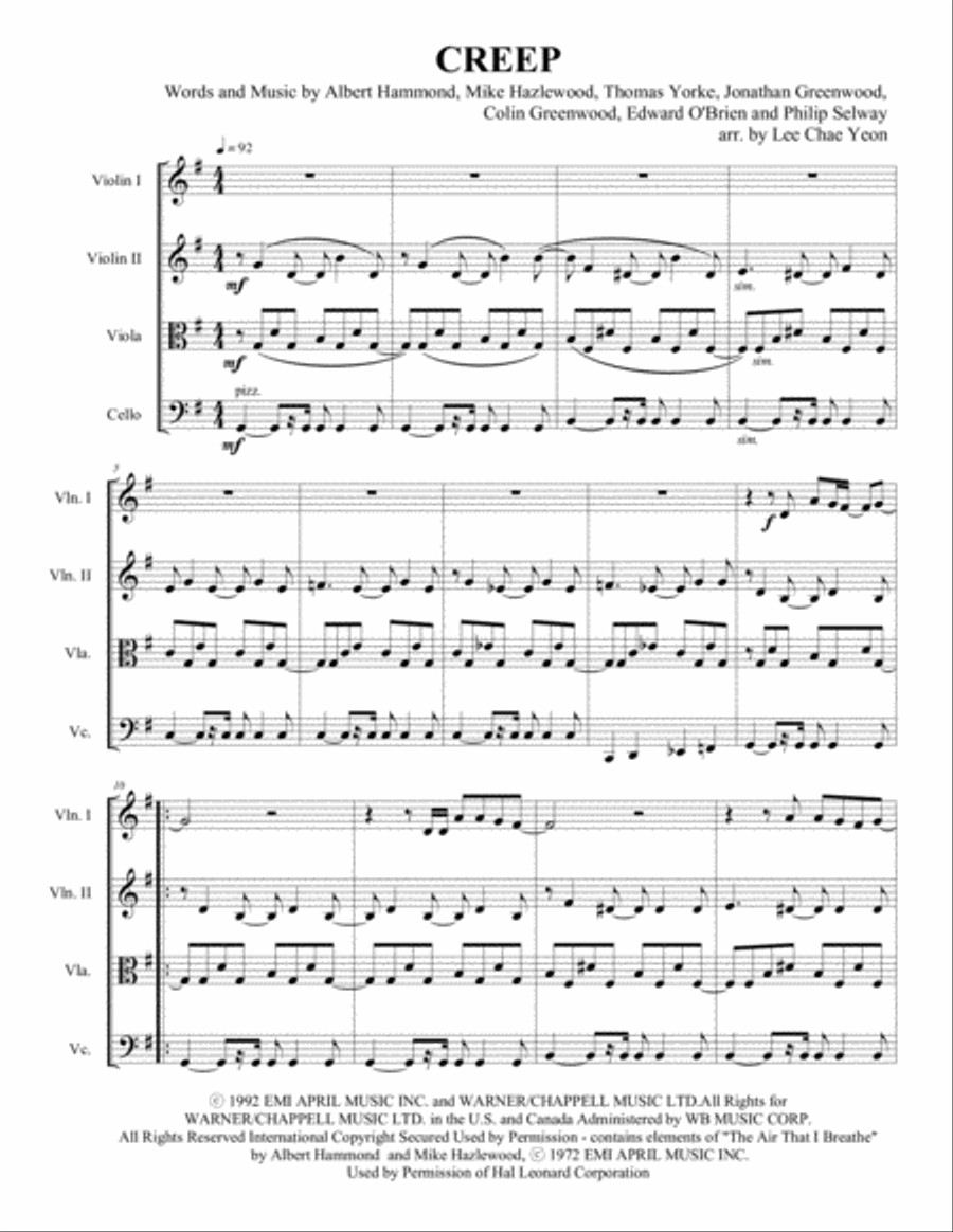 Creep Creep String Quartet scores gallery preview page 1