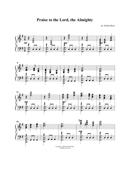 Praise to the Lord, the Almighty--for Piano Solo image number null
