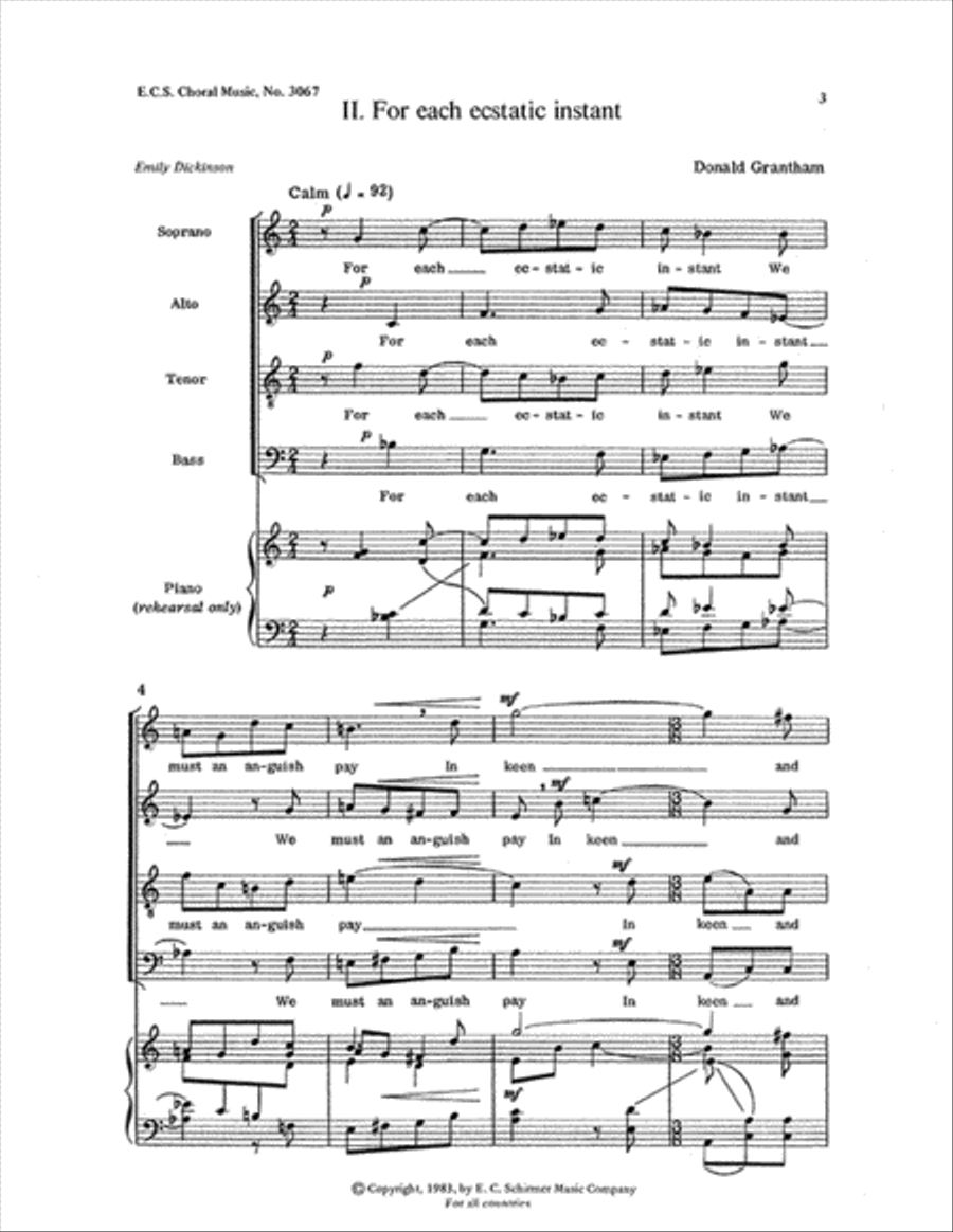 Dickinson Settings: For Each Ecstatic Instant 4-Part scores gallery preview page 1