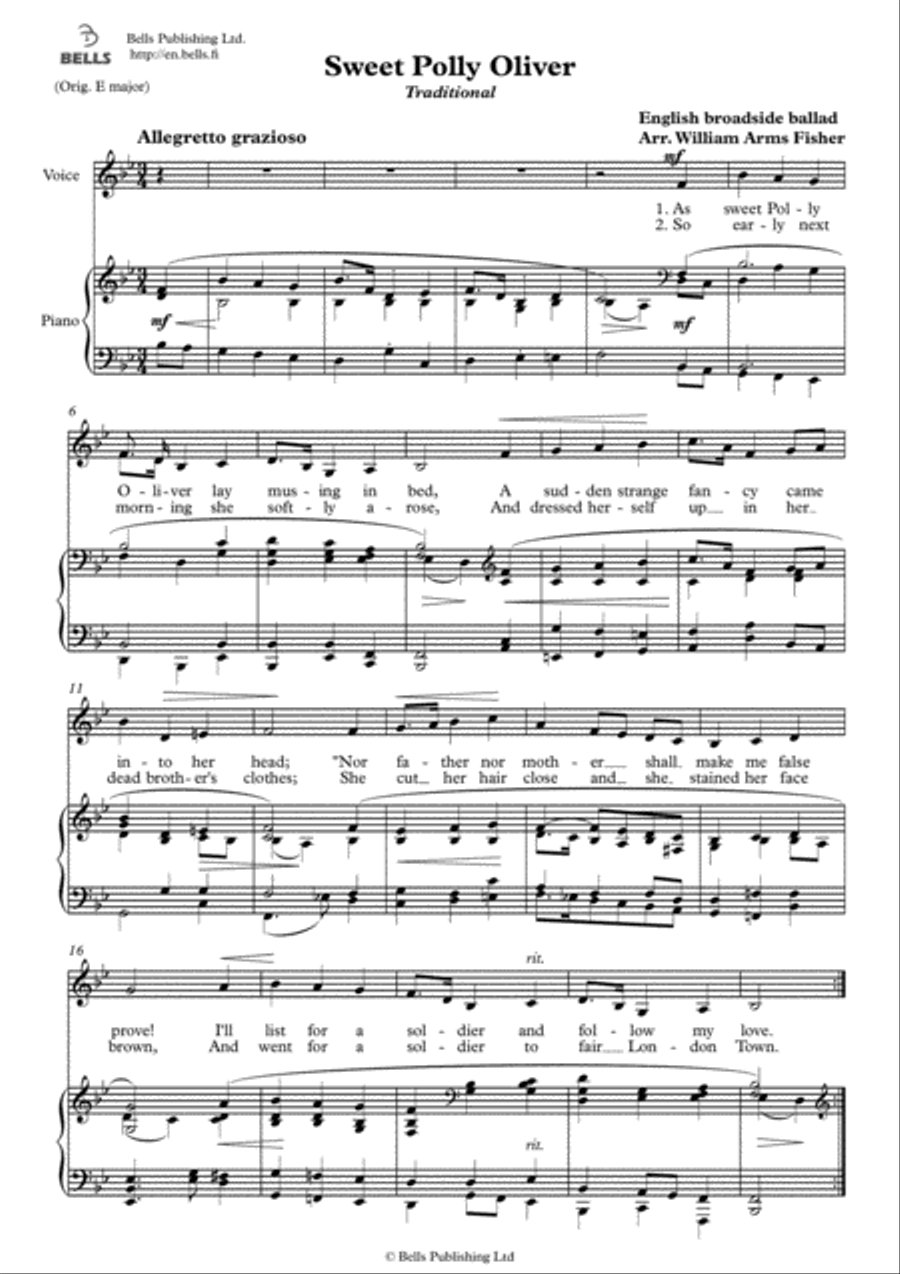 Sweet Polly Oliver (B-flat Major) Voice Solo scores gallery preview page 1