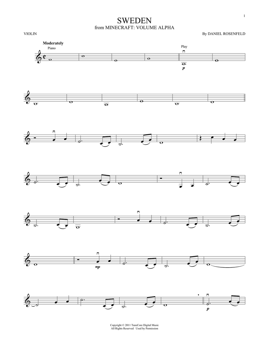 Sweden (from Minecraft) Violin Solo scores gallery preview page 1