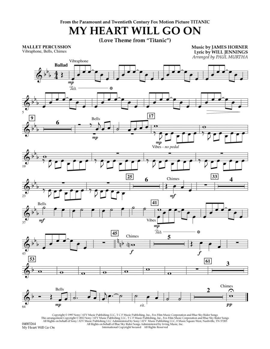 My Heart Will Go On (Love Theme from Titanic) - Mallet Percussion Concert Band scores gallery preview page 1