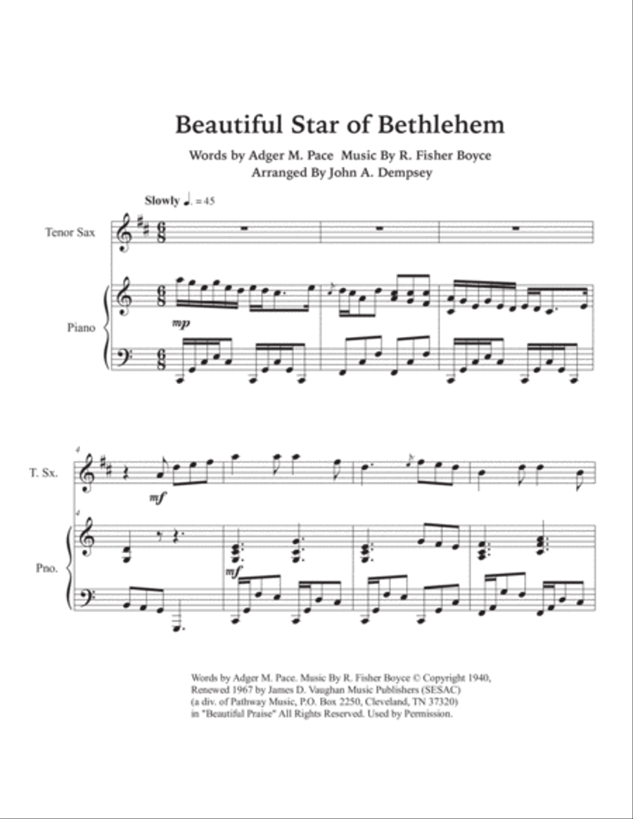 Beautiful Star Of Bethlehem Tenor Saxophone scores gallery preview page 5