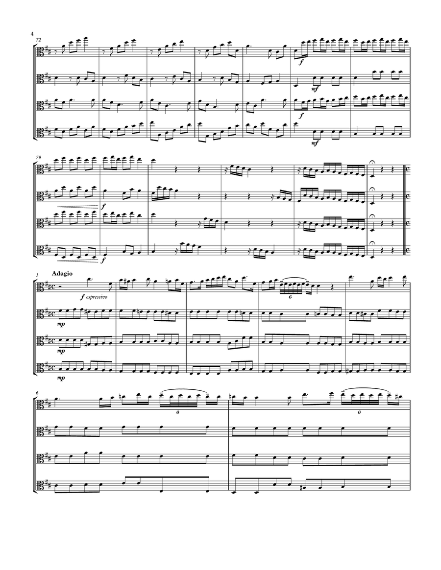 Concerto No. 4 in D Major for Four Violas Unaccompanied, TWV40:204 String Quartet scores gallery preview page 4