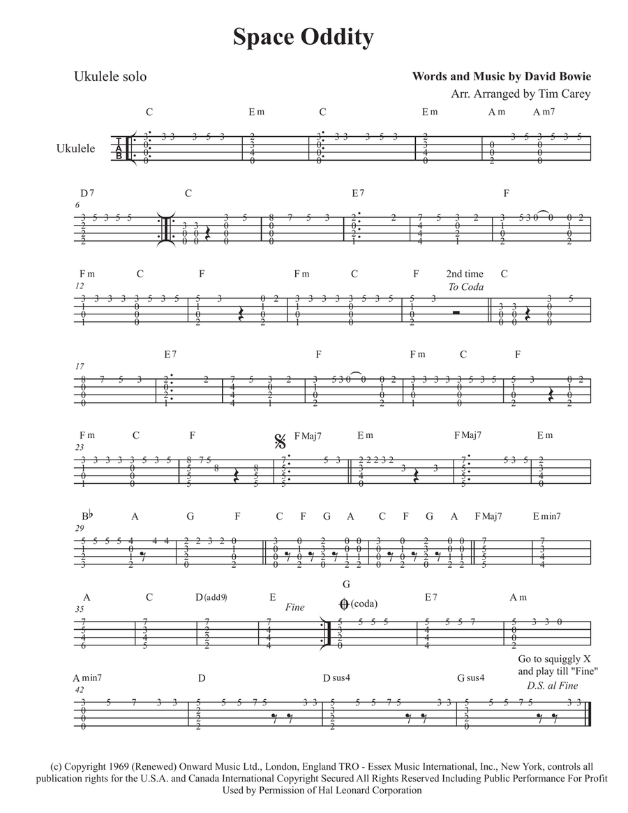 Space Oddity Space Oddity Ukulele scores gallery preview page 1