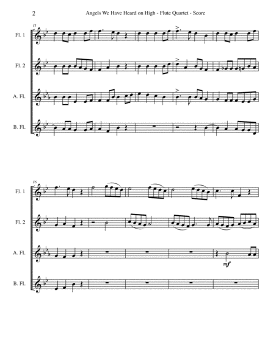 Angels We Have Heard on High for Flute Quartet Flute Quartet scores gallery preview page 2