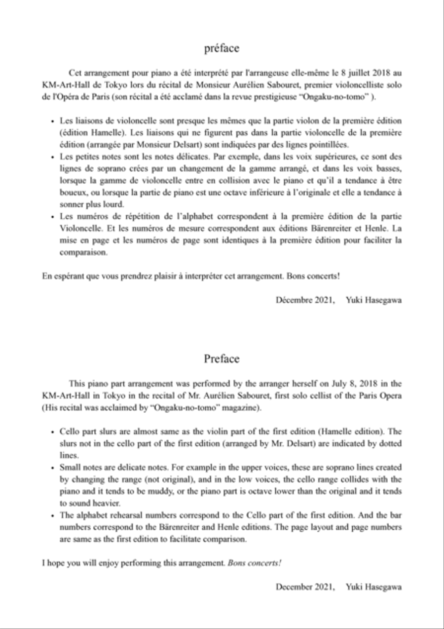 César Franck: Sonata that sounds good on the Cello / Arrangement of the piano part by Yuki Hasegawa