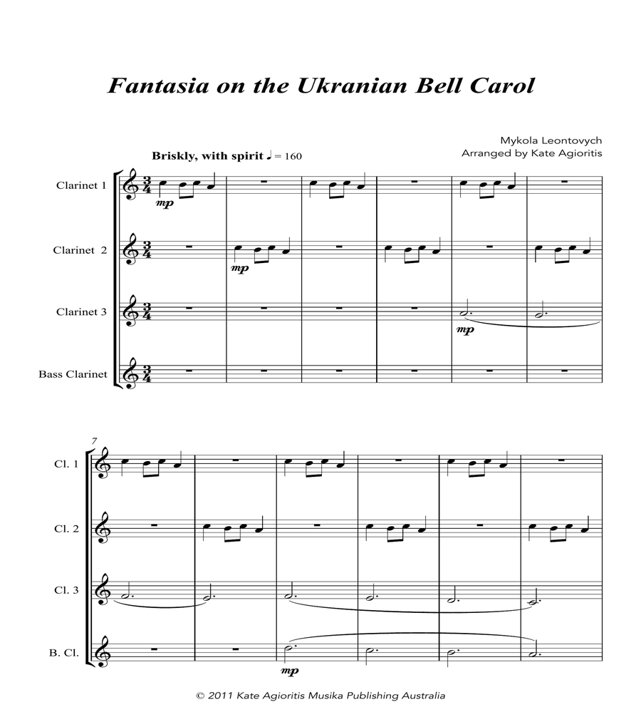 Fantasia on the Ukrainian Bell Carol - for Clarinet Quartet image number null