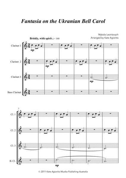 Fantasia on the Ukrainian Bell Carol - for Clarinet Quartet image number null