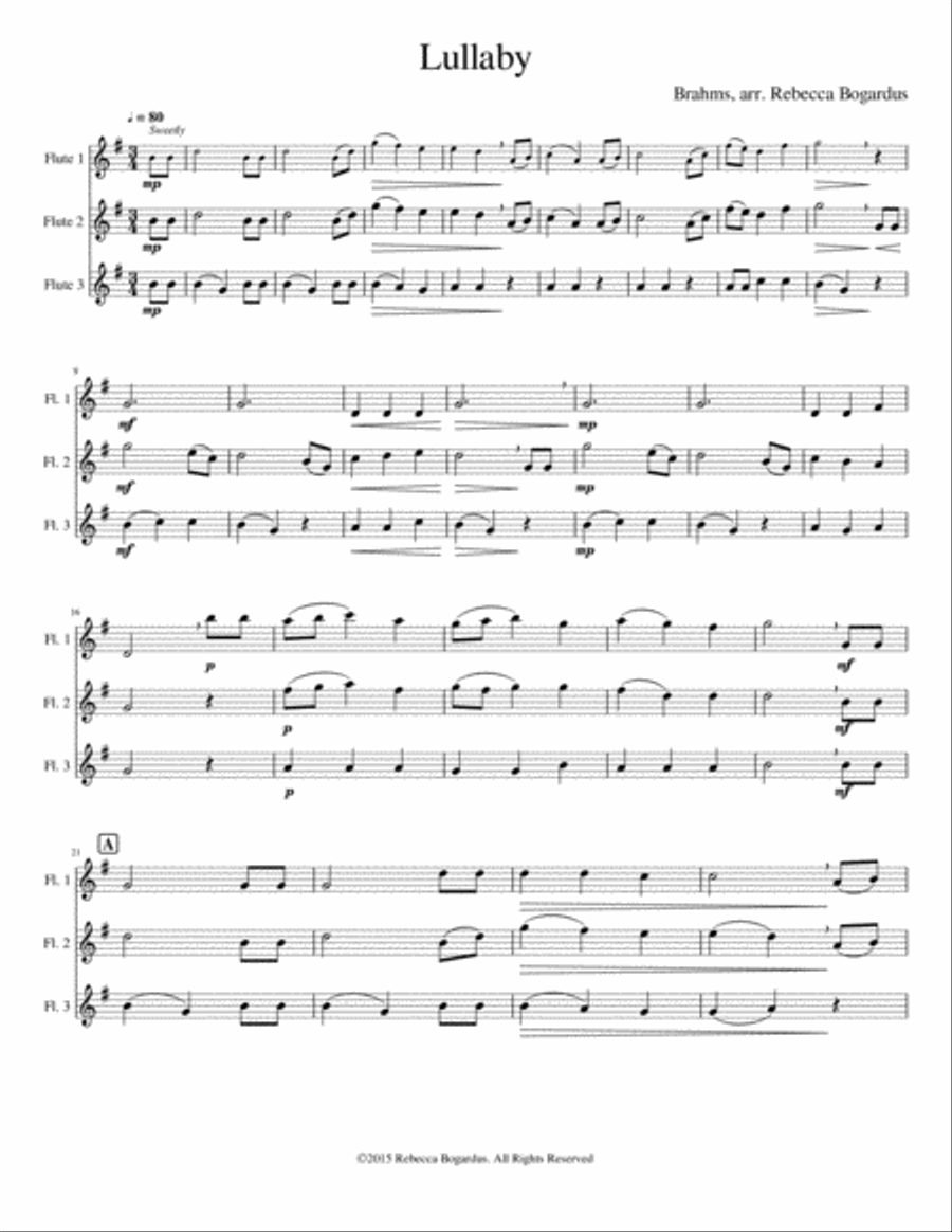 Brahm's Lullaby Flute Duet scores gallery preview page 4