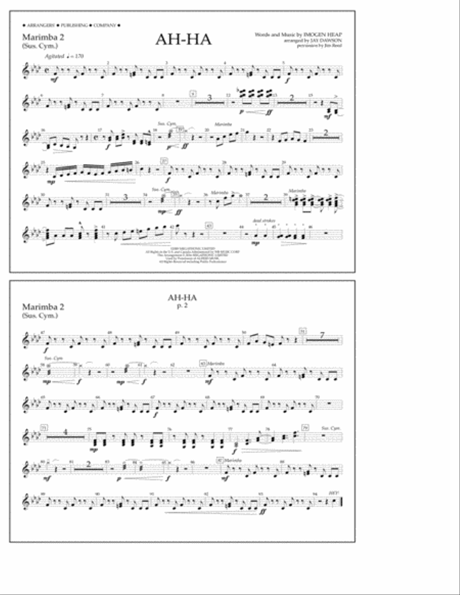 Ah-ha - Marimba 2 Ah-ha - Marimba 2 A Cappella scores gallery preview page 1